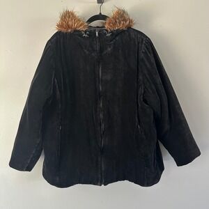 VTG Lauren‎ Ralph Lauren Black Velour Silk Blend Fur Hood Coat SZ 1X